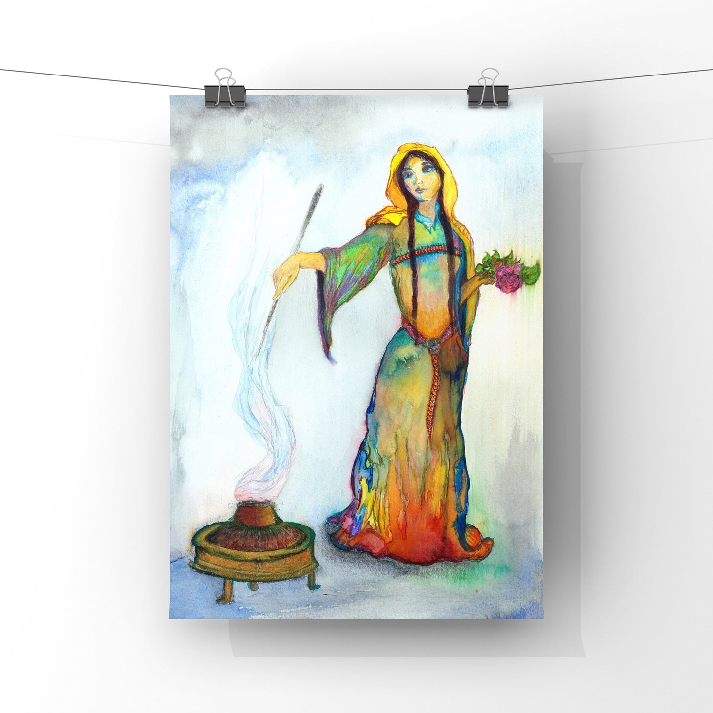 beautiful woman stirring a cauldron